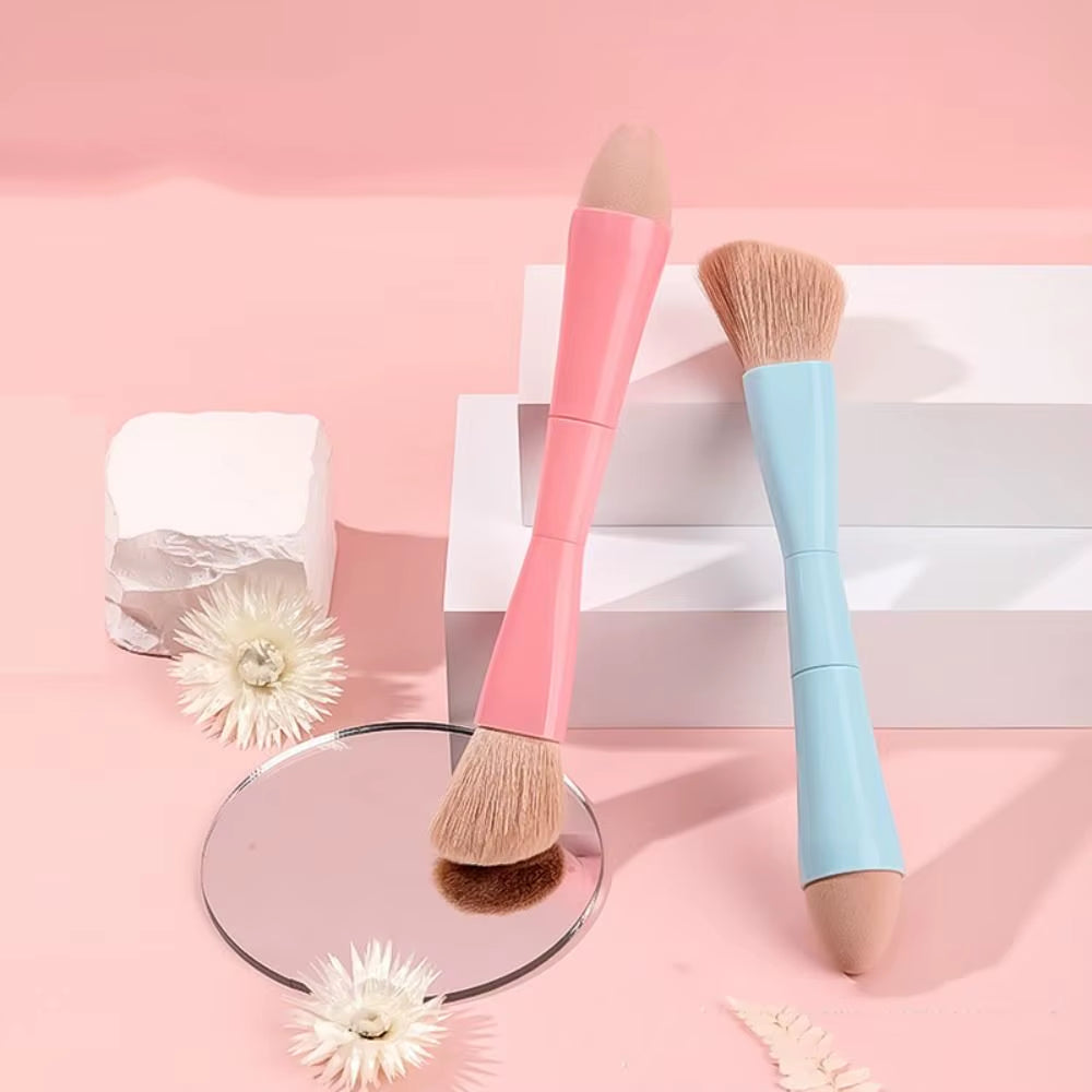 1Set Multitasker 4-In-1 Makeup Brushes Portable Travel Face Highlight Eye Shadow Powder Blusher Brush Detachable Beauty Tools