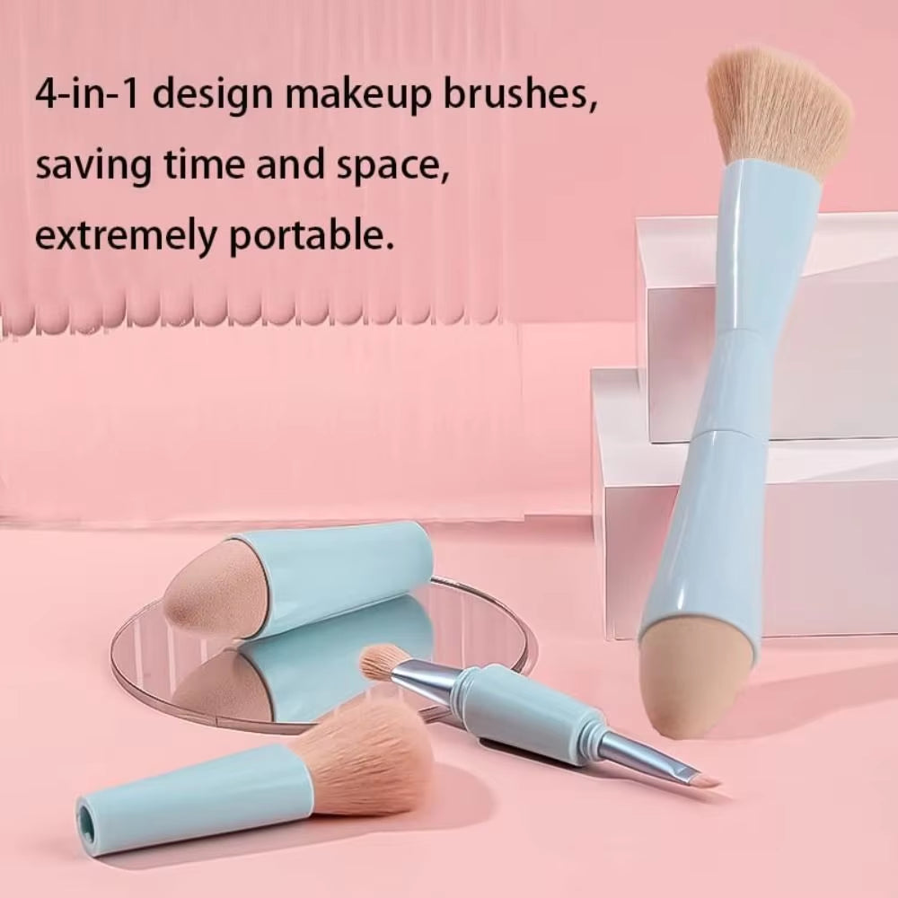 1Set Multitasker 4-In-1 Makeup Brushes Portable Travel Face Highlight Eye Shadow Powder Blusher Brush Detachable Beauty Tools