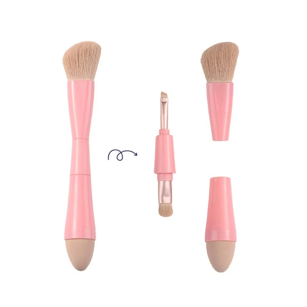 1Set Multitasker 4-In-1 Makeup Brushes Portable Travel Face Highlight Eye Shadow Powder Blusher Brush Detachable Beauty Tools