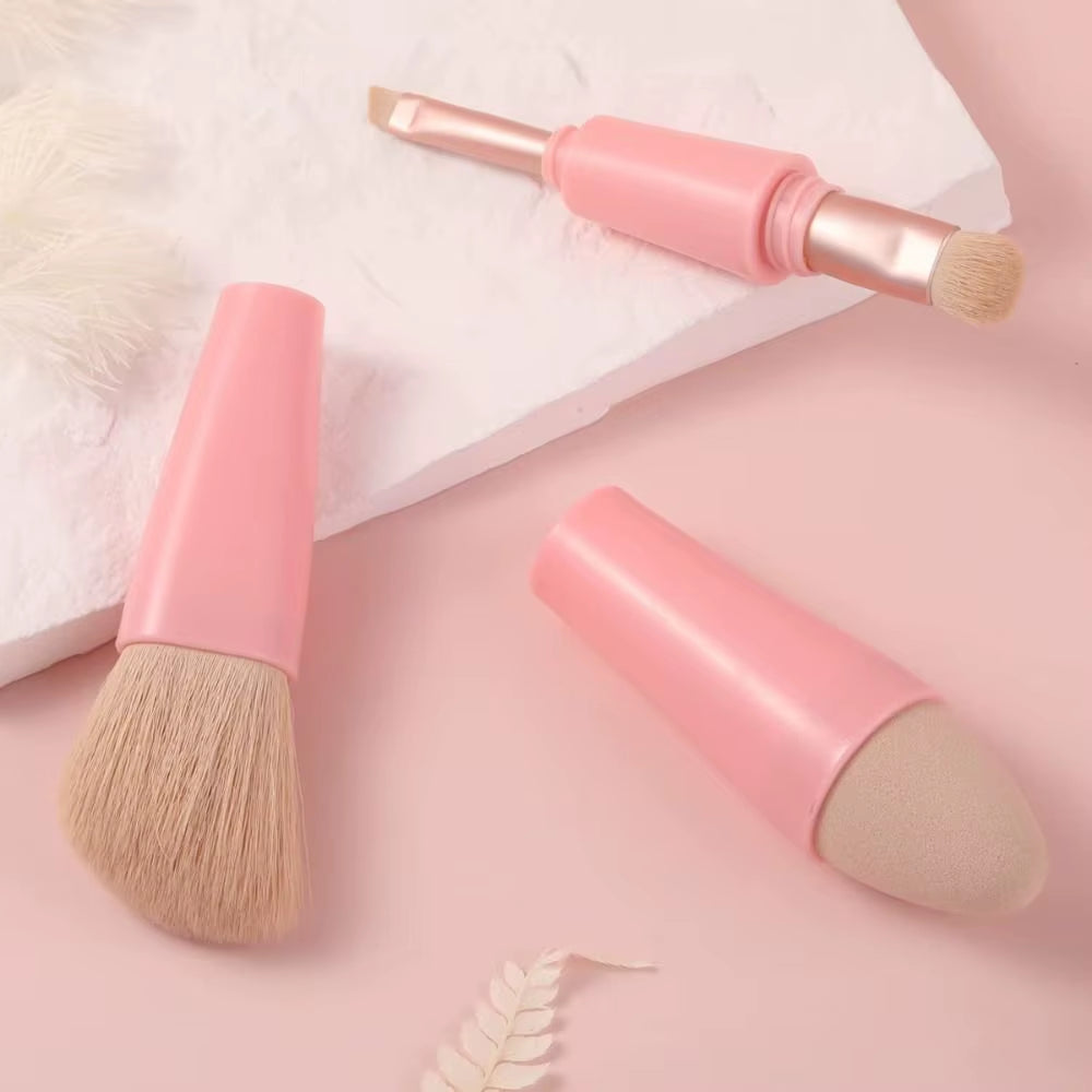 1Set Multitasker 4-In-1 Makeup Brushes Portable Travel Face Highlight Eye Shadow Powder Blusher Brush Detachable Beauty Tools