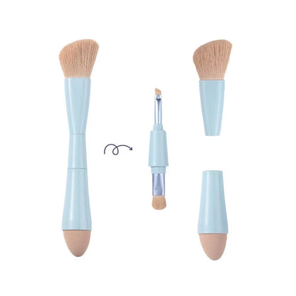 1Set Multitasker 4-In-1 Makeup Brushes Portable Travel Face Highlight Eye Shadow Powder Blusher Brush Detachable Beauty Tools